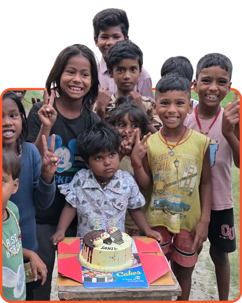 Donate for birthday celebration with cake and food poster