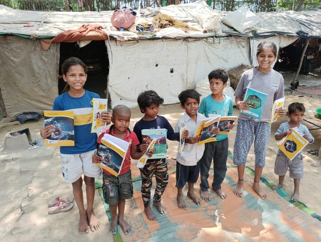 books and stationary item are donated by the a generous donor in the slum on the birthday of their loved one.